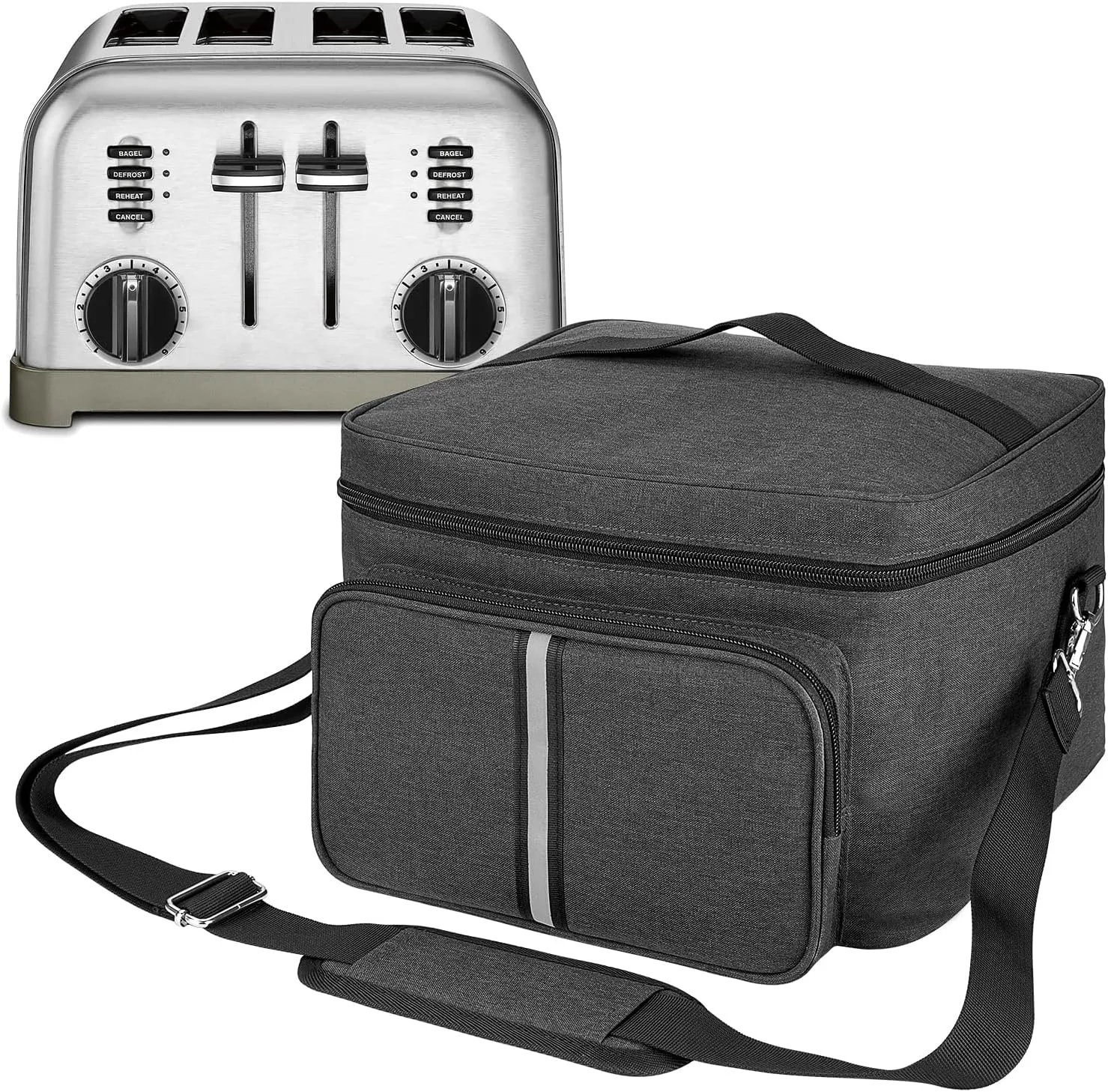 Toaster Bag Compatible with 4 Slice Toasters, Portable Storage Bag with Zipper for Most 4-Slice Toasters and Accessories (Dark Grey)