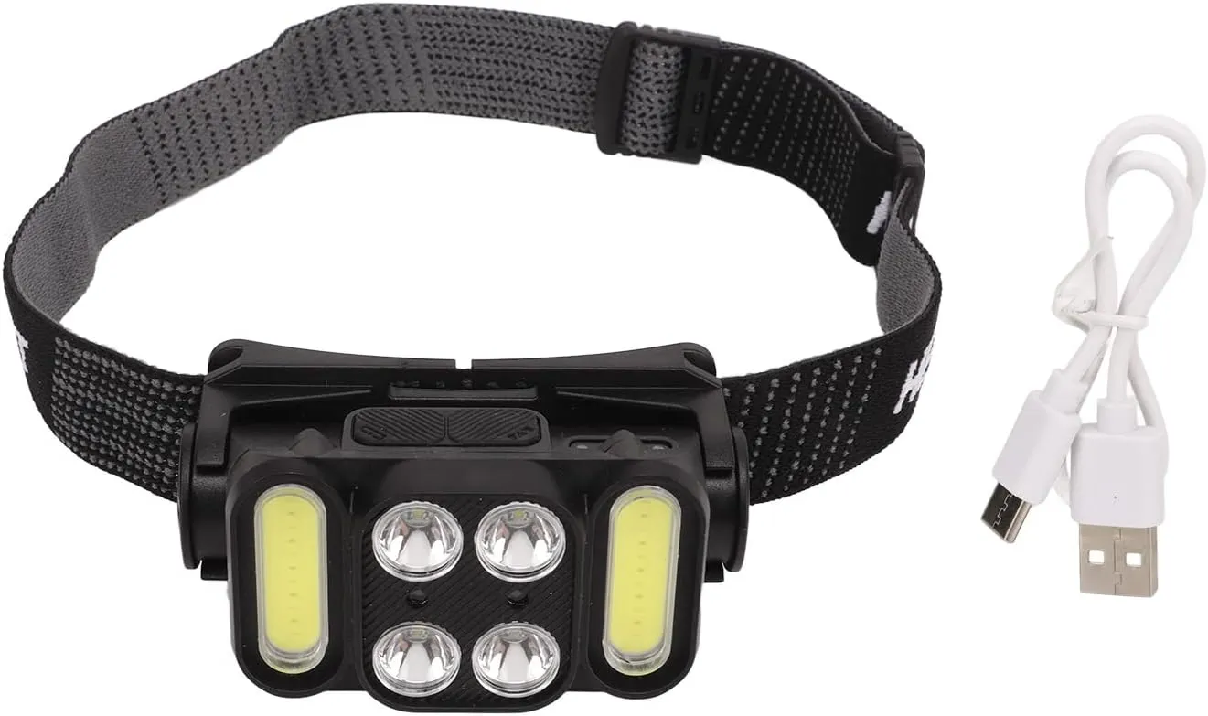 Topyond COB Headlight 6 Gears Lights,Lightweight Headlamp,Type C Rechargeable,IPX4 Waterproof,Inductive for Cycling,Fishing,Camping