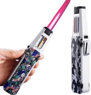 Torch Lighters, 2 Pack, Butane Lighters, Adjustable Flame Torch Lighters, Windproof Refillable Long Lighter for Candle, Grill, BBQ, Fireworks(Gas Not Included) (Color : Skull Camouflage)
