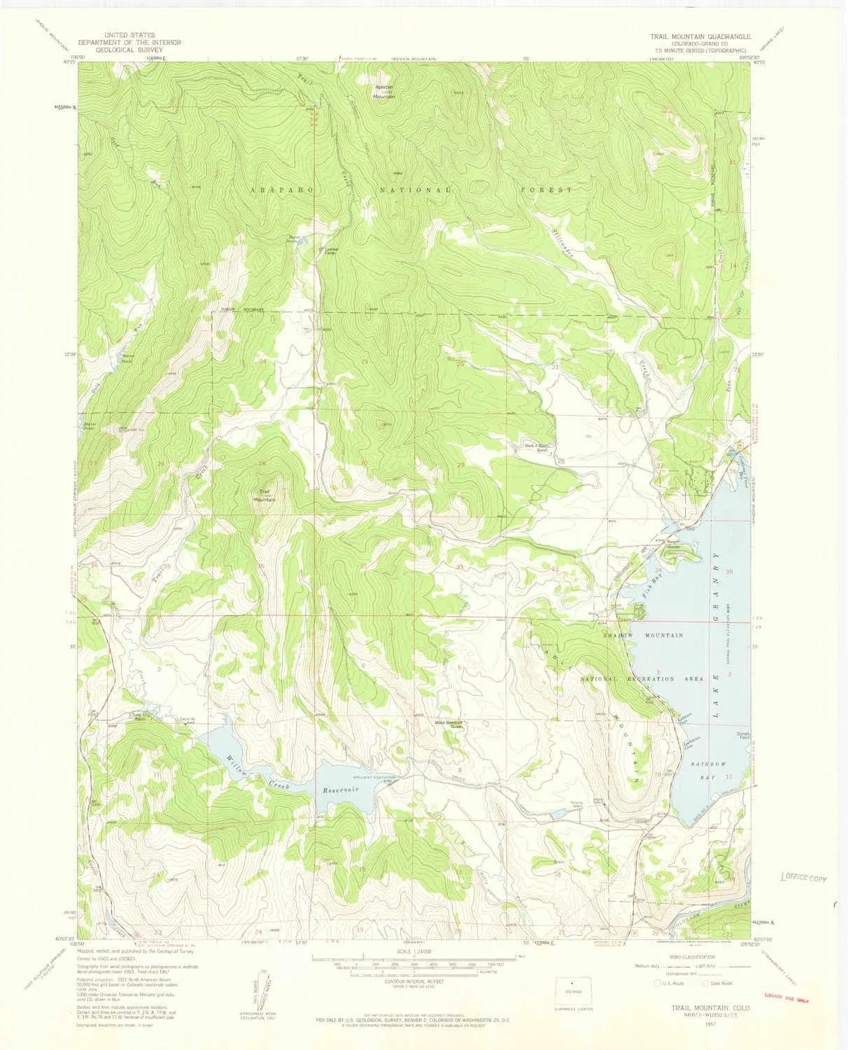 Trail Mountain CO topo map, 1:24000 Scale, 7.5 X 7.5 Minute, Historical, 1957, Updated 1959, 27.2 x 22 in