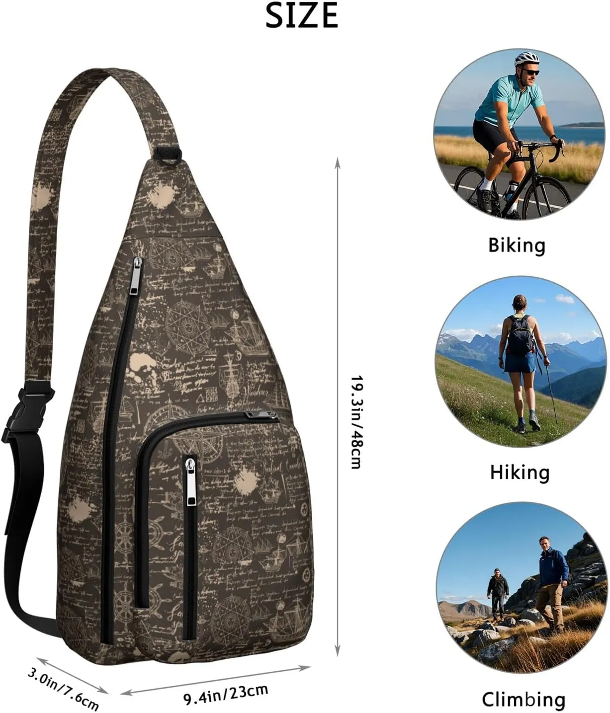 Travel Moon Map Crossbody Bag Daypack for Women Men Lightweight Waterproof Sling Bag Backpack Hiking Cycling