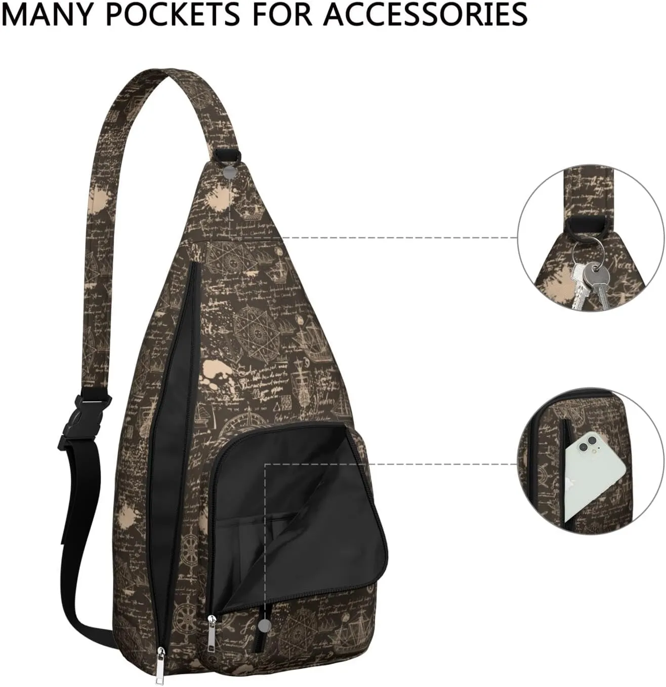 Travel Moon Map Crossbody Bag Daypack for Women Men Lightweight Waterproof Sling Bag Backpack Hiking Cycling