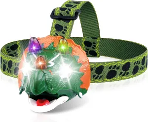 Triceratops LED Headlamp - Dinosaur Headlamp for Kids Camping Gear Essentials | Dinosaur Toy Head Lamp Flashlight for Boys Girls or Adults | Ideal Gift for Birthday, Halloween, Christmas, New Year