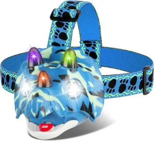Triceratops LED Headlamp Dinosaur Headlamp for Kids Camping Gear Essentials Outdoor Toy Head Lamp Flashlight for Boys Girls or Adults Ideal Gift for Birthday, Halloween, Christmas, New Year