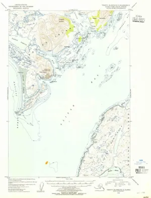 Trinity Islands D 1 AK topo map, 1:63360 Scale, 15 X 15 Minute, Historical, 1954, Updated 1955, 20.8 x 17 in