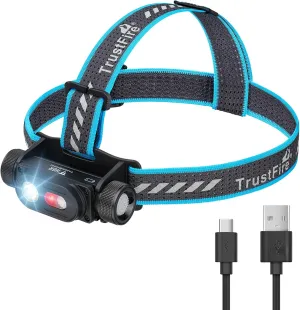 TrustFire H6R Headlamp - 1350 Lumens, 152 Meters Range, USB-C Rechargeable LED Flashlight with 8 Modes, Floodlight, Spotlight, Red Light for Running, Fishing, Camping