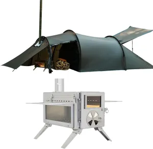 Tunnel-4 Season Tent-for 1-2 with Stove Jack   Camping Wood Tent Stove