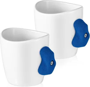 Uiifan 2 Pcs Rock Climber Mugs - 12 oz Hold Mugs with Climber Handle, Mountain Climbing Gifts and Accessories Pinch Holder Cup for Coffee Tea (White, Blue)