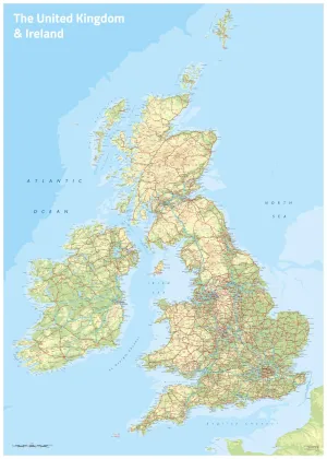 UK & Ireland Topographic by Oxford Cartographers 594 x 841mm Wall Map