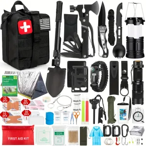 Ultimate Outdoor Survival Kit 262pcs with Tent Axe Shovel Flashlight
