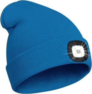 Unisex Beanie with Light Gifts for Men Dad Father Husband USB Rechargeable Hands Free LED Headlamp Cap Mens Gifts Lake Blue