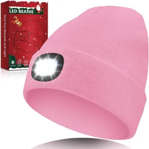 Unisex LED Beanie Hat with Light, USB Rechargeable Headlamp Beanie, Birthday Gifts for Women Men Him Boyfriend