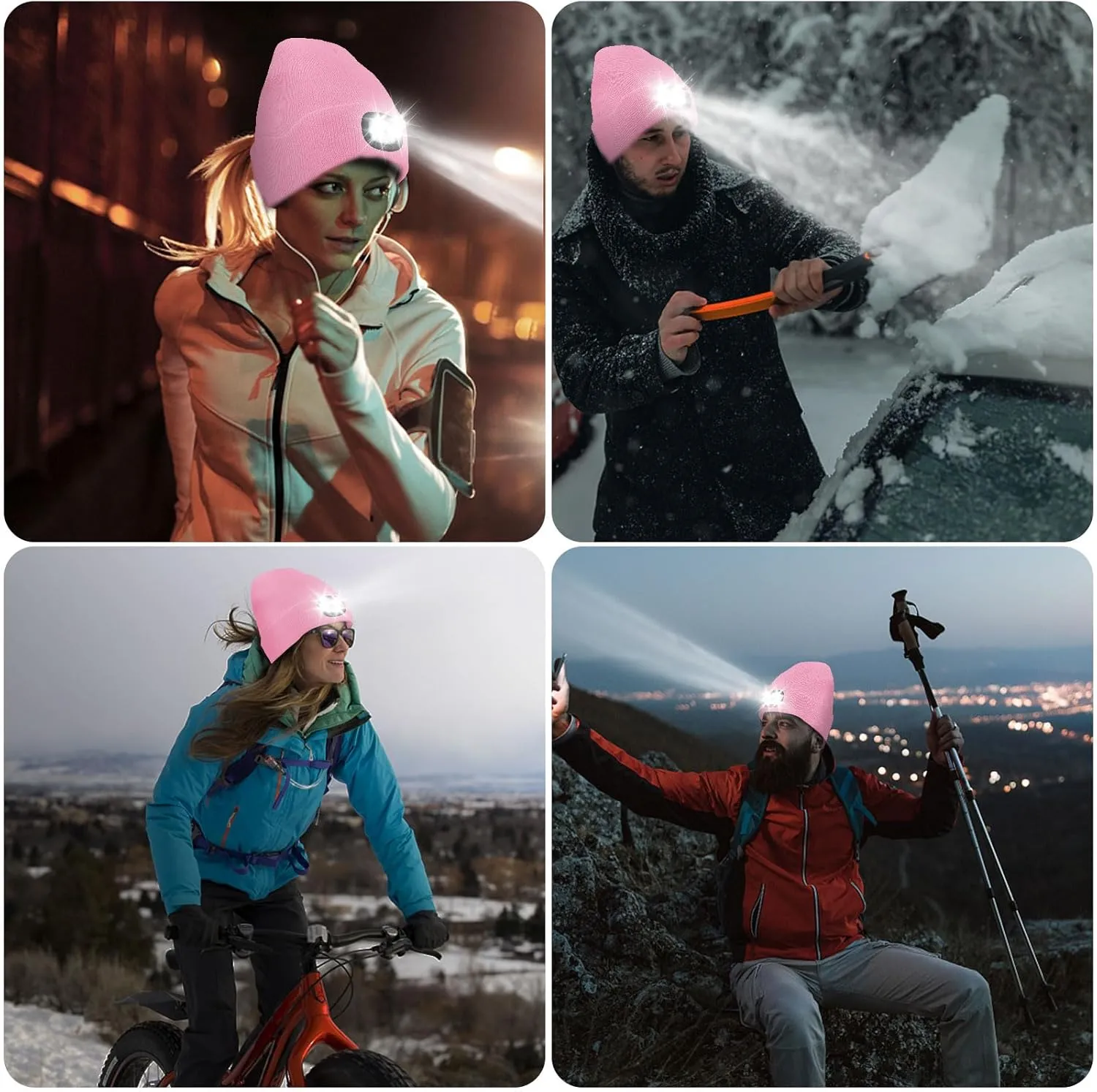 Unisex LED Beanie Hat with Light, USB Rechargeable Headlamp Beanie, Birthday Gifts for Women Men Him Boyfriend