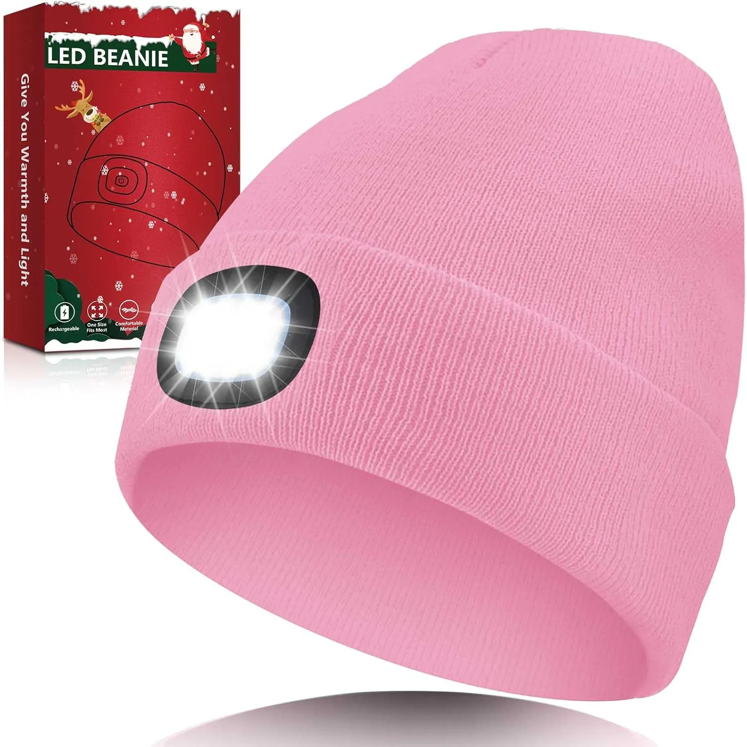 Unisex LED Beanie Hat with Light, USB Rechargeable Headlamp Beanie, Birthday Gifts for Women Men Him Boyfriend