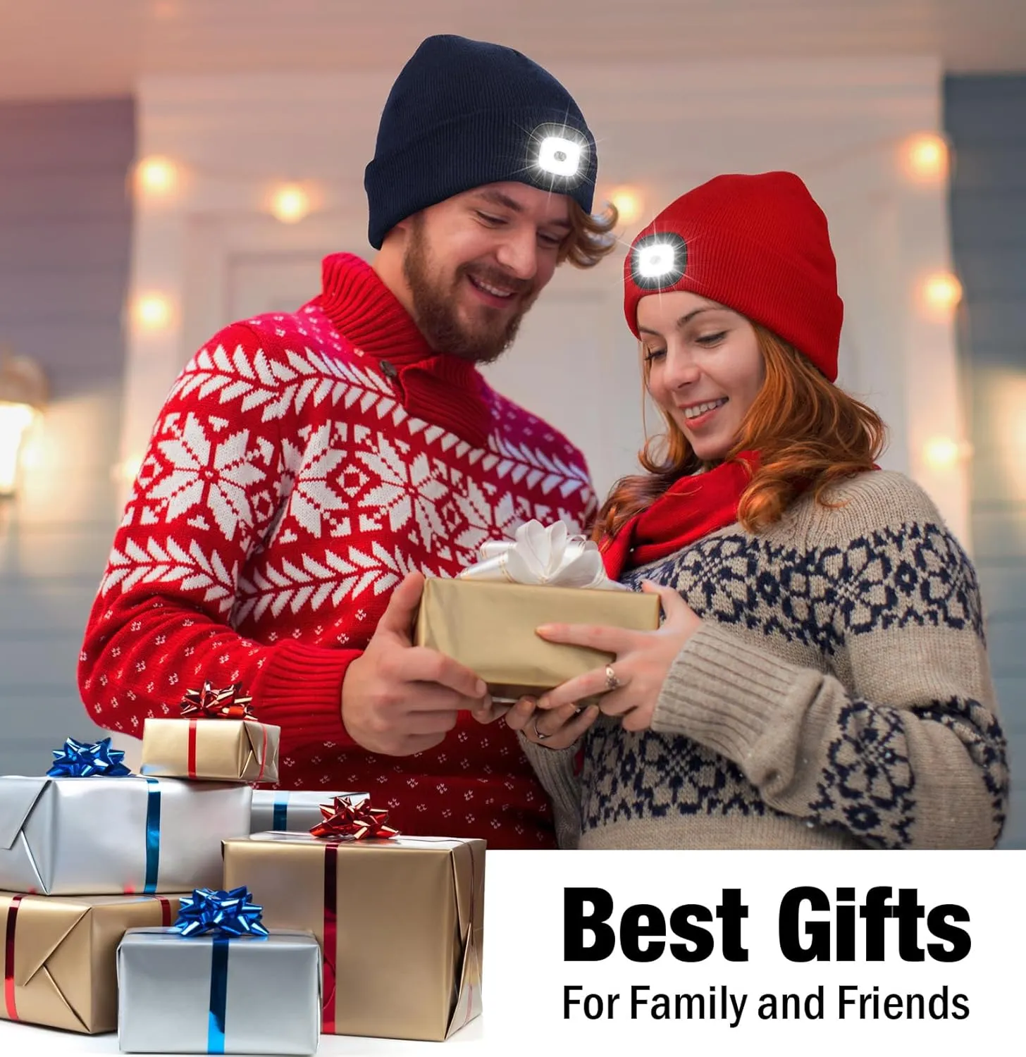 Unisex LED Beanie,USB Rechargeable Winter Flashlight,Christmas Beanie with a Light for Men Blue