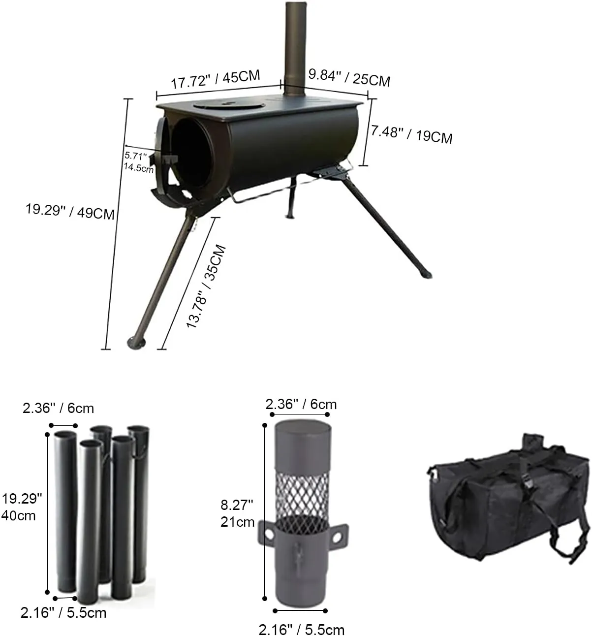 UNISTRENGH Folding Camp Tent Stove Portable Wood Stove for Ice-fishing, Shelter, Camping and Cooking (Black)
