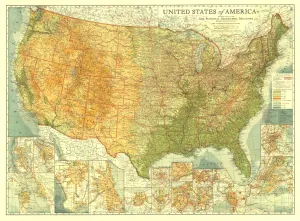 United States of America 1923 Wall Map by National Geographic