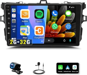 UNITOPSCI Android Car Stereo for Toyota Corolla 2009 2010 2011 2012 Wireless CarPlay Android Auto 2G 32G 9 Inch GPS Navigation Touchscreen Bluetooth FM Radio Phonelink WiFi SWC with Backup Camera Mic