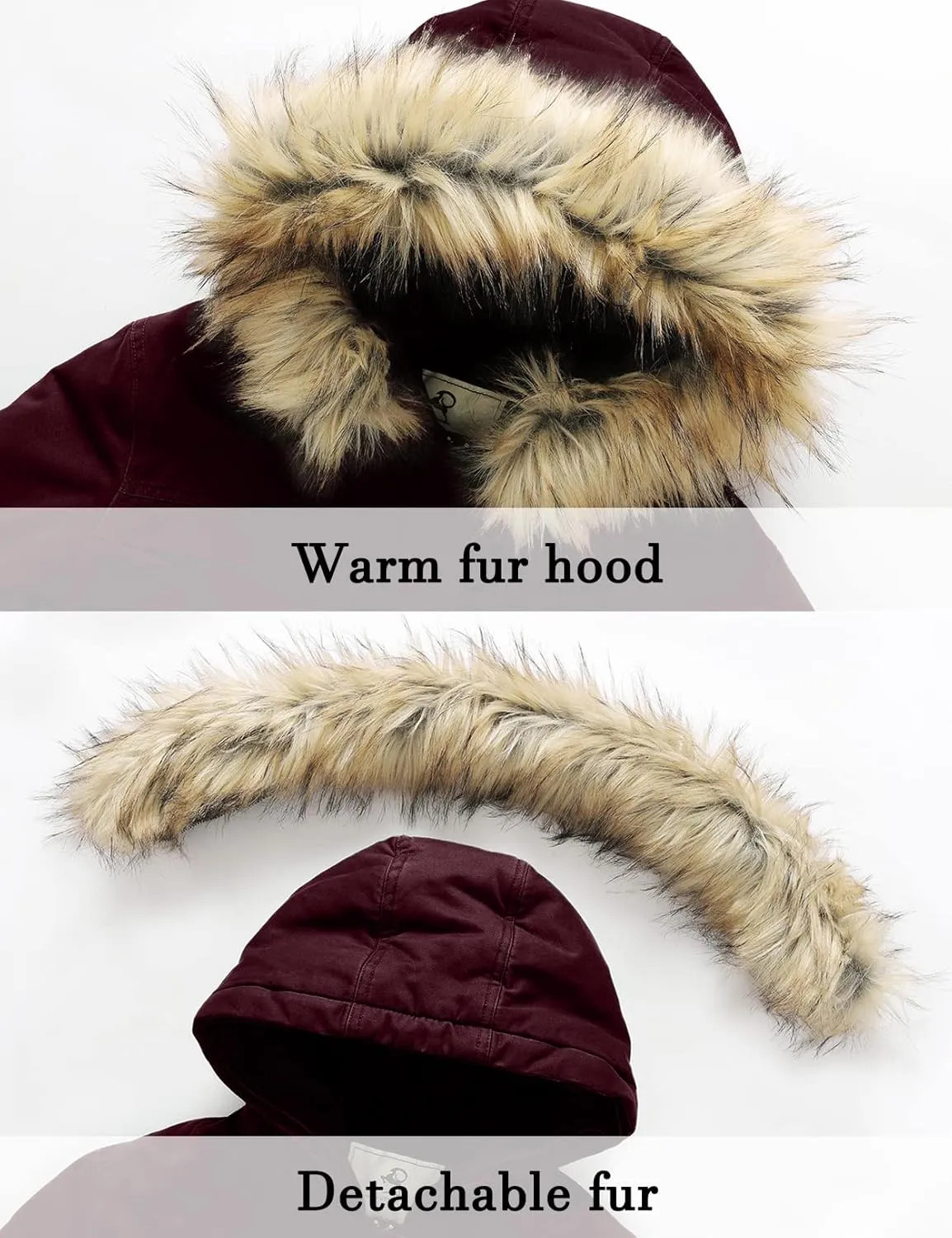 Uoiuxc Women's Hooded Winter Coat Warm Fleeced Lined Parka Long Jackets