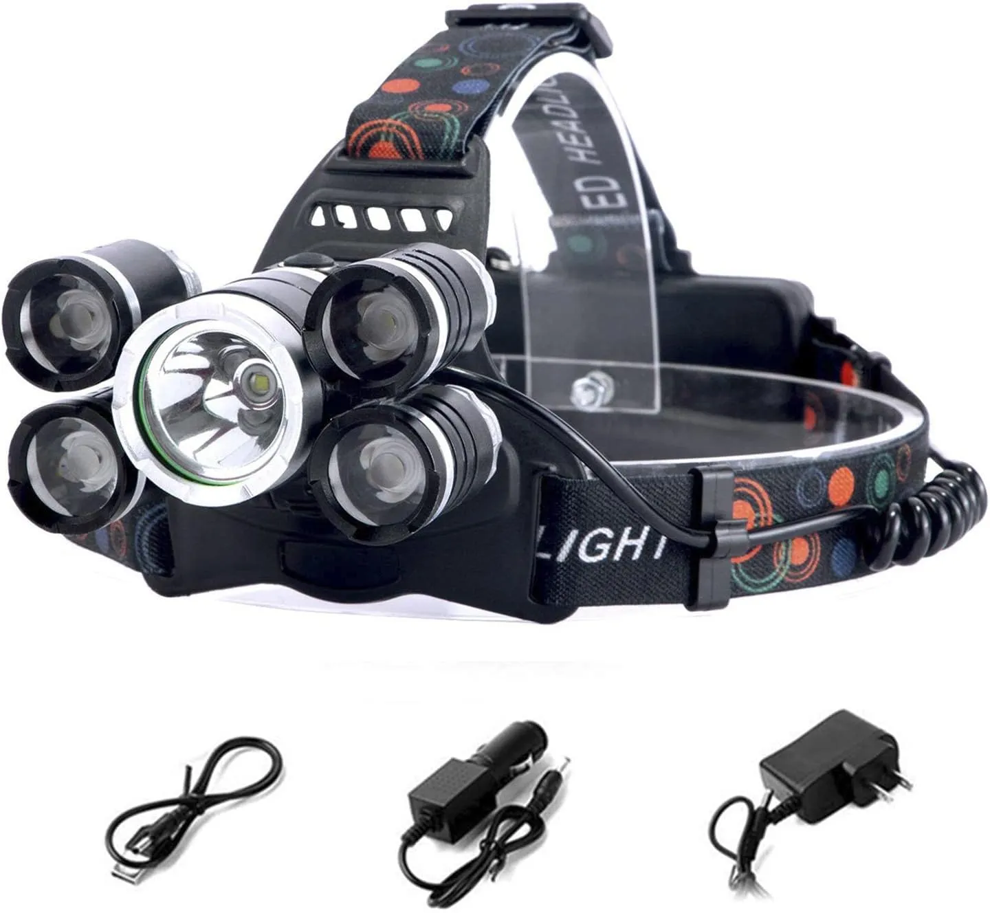 [Upgraded] LED Headlamp Flashlight, 4 Modes Adjustable Zoomable Focusing Headlight, Ultra Bright 5 Head Light with Rechargeable Batteries, IPX-5 Waterproof for Night Camping Fishing