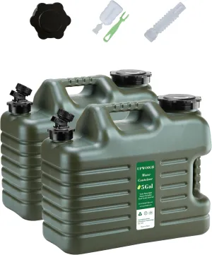 UPWOIGH 5 Gallon Water Jug Set of 2, Camping Water Container, Truly No Leakage Water Storage, Large Military Green Water Tank,BPA Free Portable Emergency Overlanding Gear for Outdoors Hiking