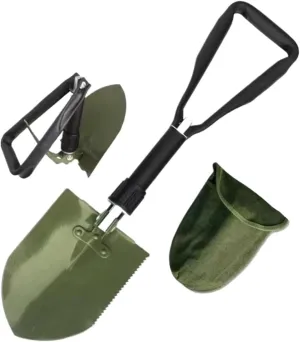 ﻿USA Folding Survival Shovel 1Pcs，W/Pick - Heavy Duty Carbon Steel Military Style Entrenching Tool for Off Road, Camping, Gardening, Beach, Digging Dirt, Sand, Mud & Snow(Green-A)