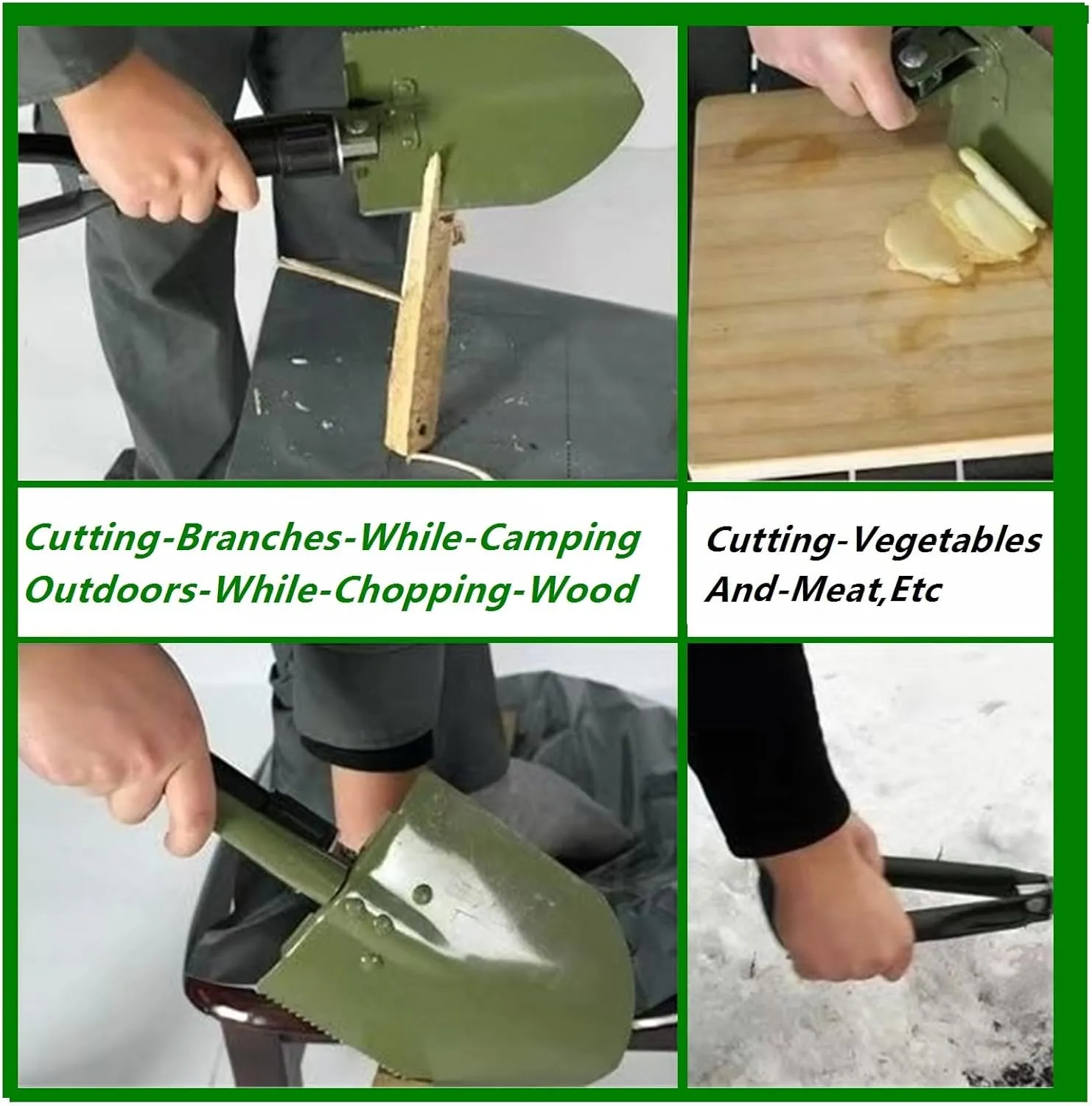 ﻿USA Folding Survival Shovel 1Pcs，W/Pick - Heavy Duty Carbon Steel Military Style Entrenching Tool for Off Road, Camping, Gardening, Beach, Digging Dirt, Sand, Mud & Snow(Green-A)