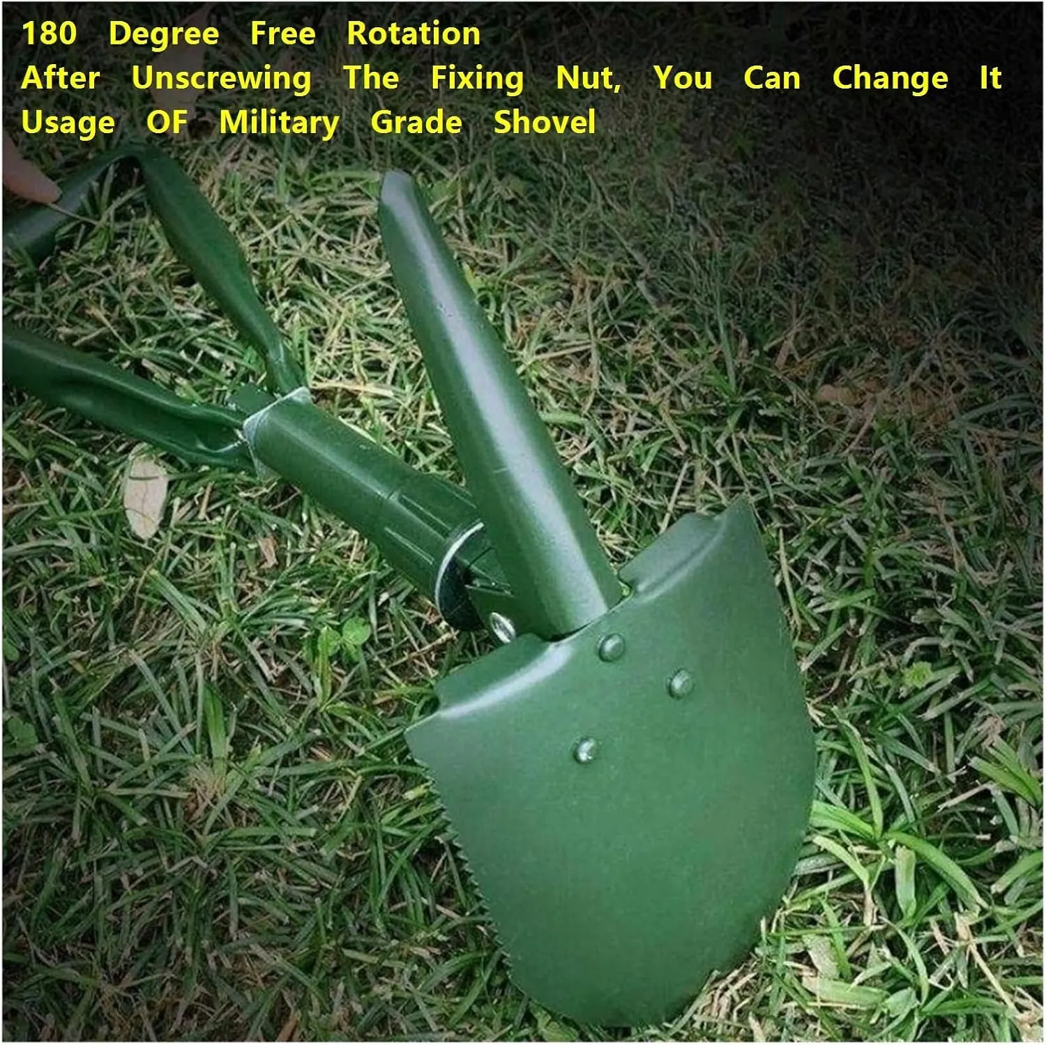 ﻿USA Folding Survival Shovel 1Pcs，W/Pick - Heavy Duty Carbon Steel Military Style Entrenching Tool for Off Road, Camping, Gardening, Beach, Digging Dirt, Sand, Mud & Snow(Green-A)