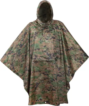 USGI Industries Military Style Poncho Multi Use Rip Stop Camouflage Rain Poncho