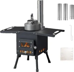 Vasitelan Outdoor Camping Tent Stove, Wood Burning Stove with 3 Chimney Pipe, Wood Burning Stove Portable Stove for Outdoor Cooking