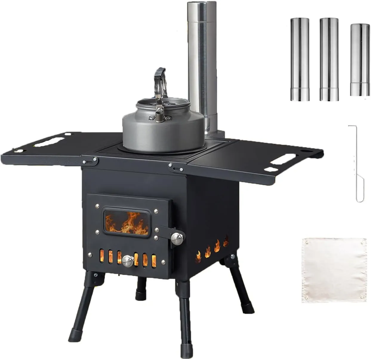Vasitelan Outdoor Camping Tent Stove, Wood Burning Stove with 3 Chimney Pipe, Wood Burning Stove Portable Stove for Outdoor Cooking