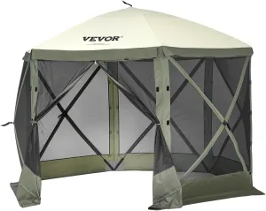 VEVOR Pop Up Gazebo Tent, Pop-Up Screen Tent 6 Sided Canopy Sun Shelter with 6 Removable Privacy Wind Cloths & Mesh Windows, 10x10FT Quick Set Screen Tent with Mosquito Netting, Army Green