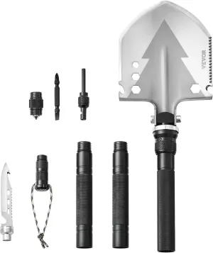 VEVOR Survival Shovel, 11 in 1 Camping Shovel Folding Multitool Kit, Portable and Compact, Stainless Steel, Multifunction for Off-Roading, Camping, Hiking, Outdoor, Survivalist and Emergency