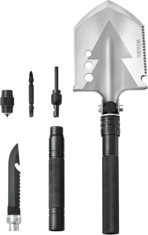 VEVOR Survival Shovel, 8 in 1 Camping Shovel Folding Multitool Kit, Portable and Compact, Stainless Steel, Multifunction for Off-Roading, Camping, Hiking, Outdoor, Survivalist and Emergency