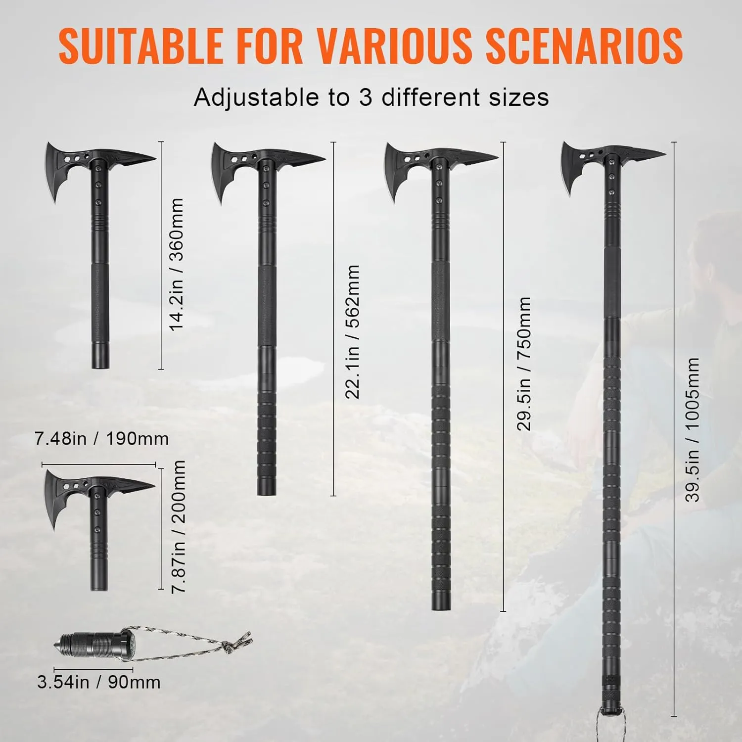VEVOR Survival Shovel Survival Axe, 28-in-1 Camping Folding Shovels with Hatchet, Stainless Steel Tactical Shovel Hatchet Combo, Multifunctional Emergency Survival Gear Equipment for Camping Hiking