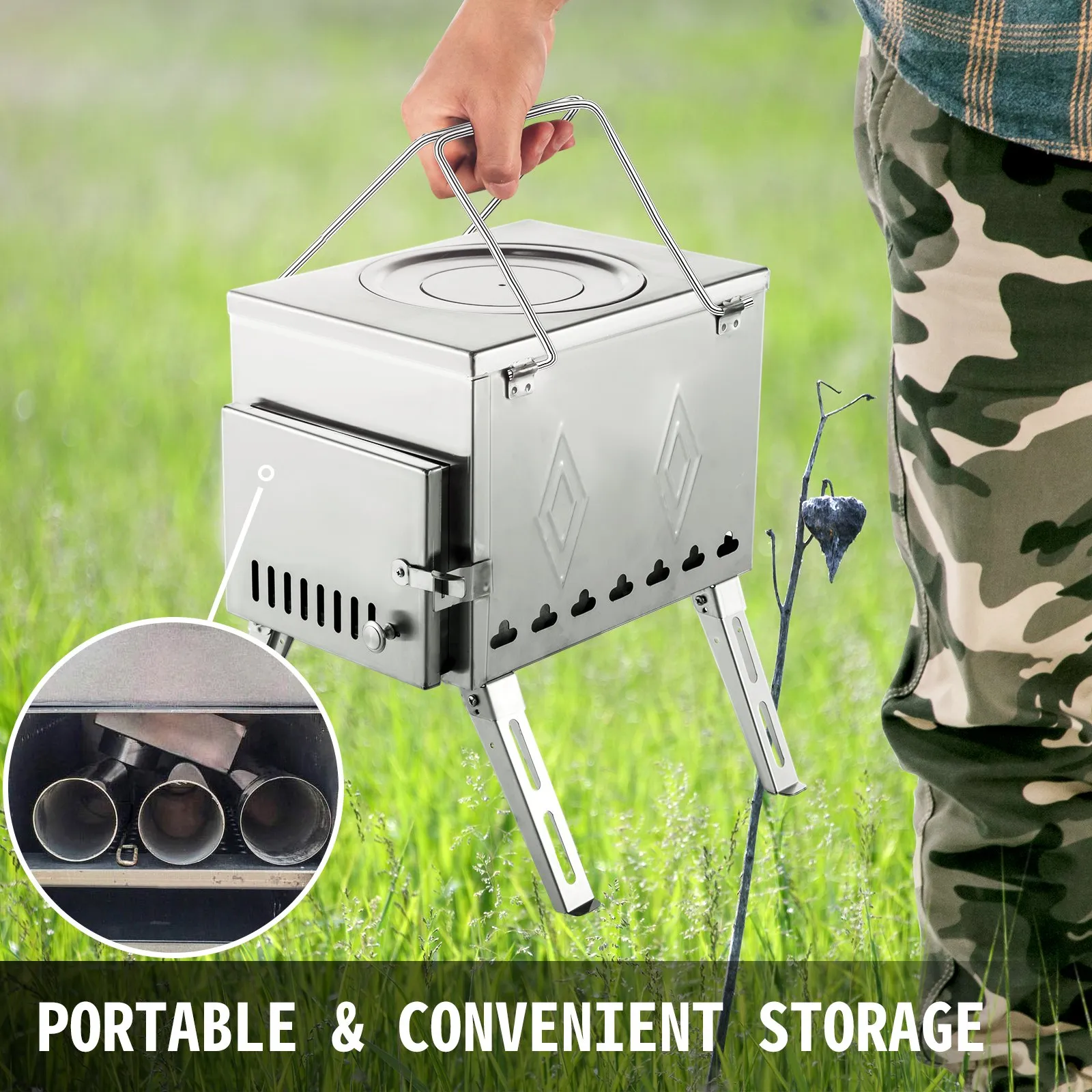 VEVOR Tent Wood Stove - Stainless Steel, Portable, and Efficient