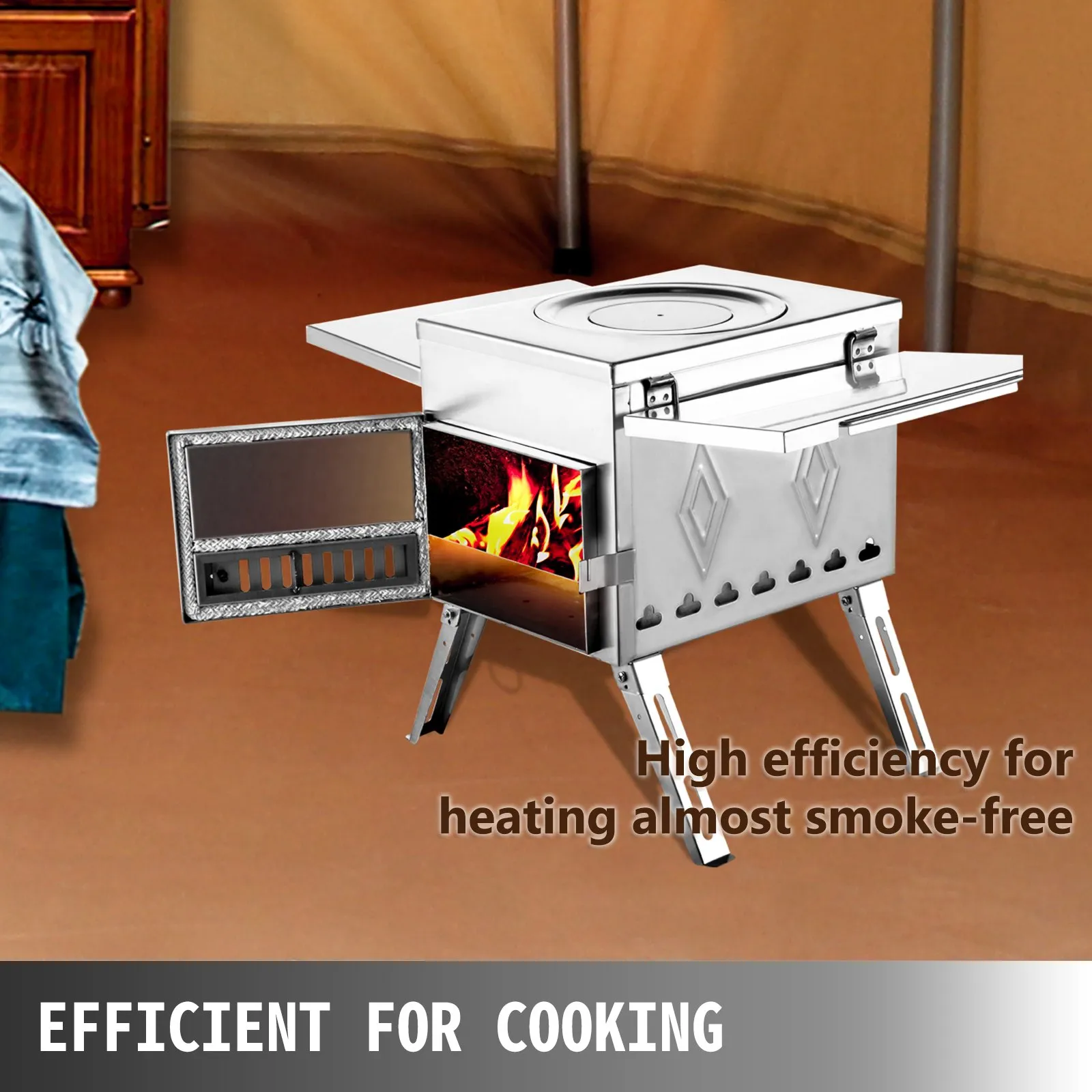 VEVOR Tent Wood Stove - Stainless Steel, Portable, and Efficient