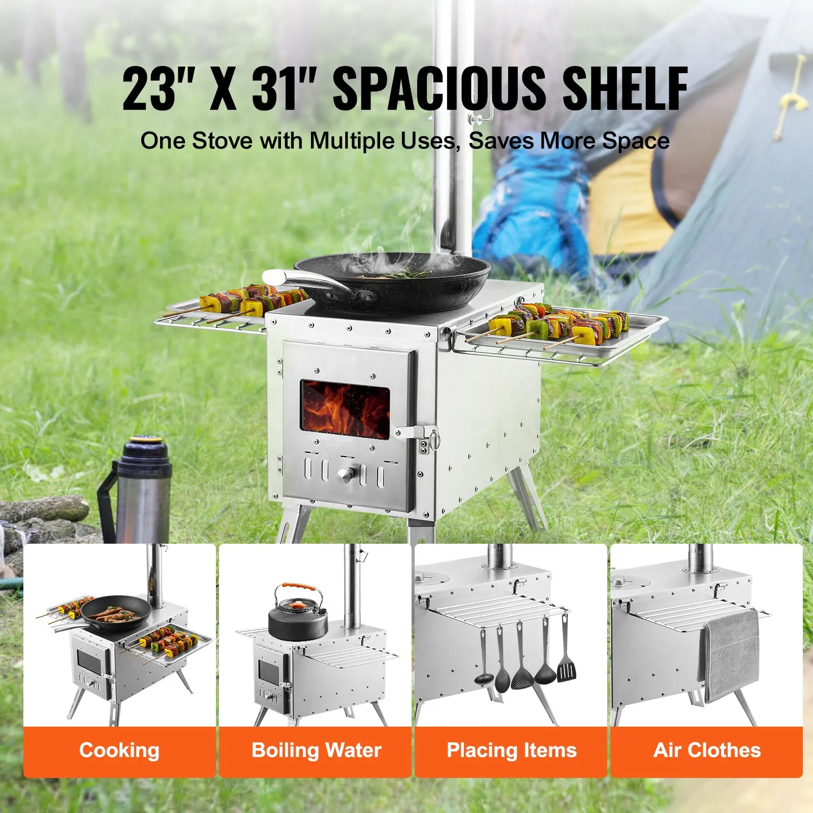 VEVOR Wood Stove, 86 inch, Stainless Steel Camping Tent Stove