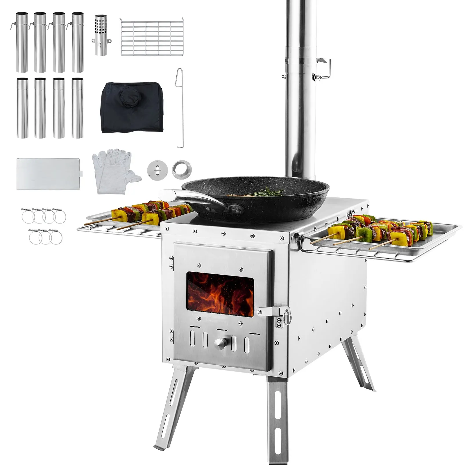 VEVOR Wood Stove, 86 inch, Stainless Steel Camping Tent Stove