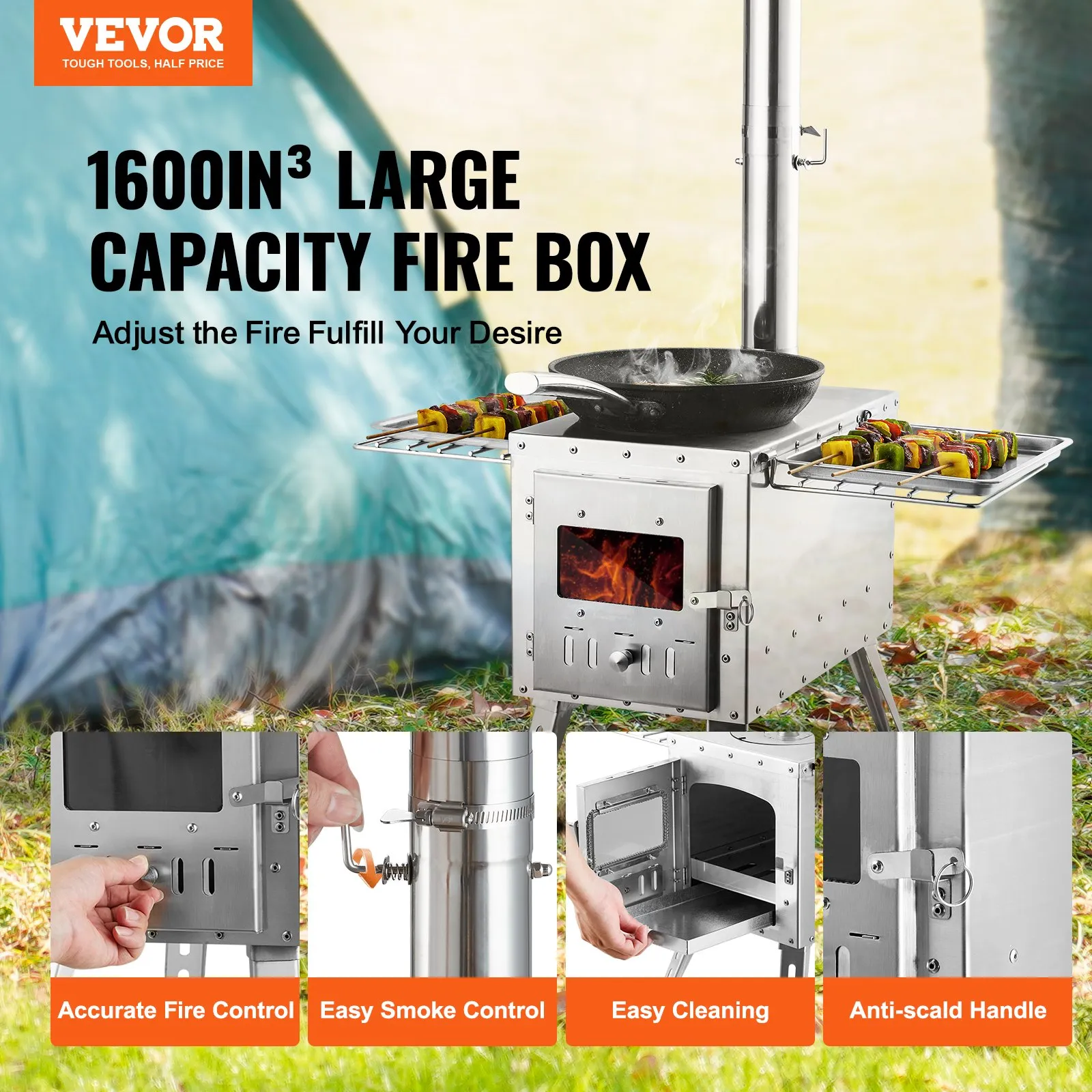 VEVOR Wood Stove, 86 inch, Stainless Steel Camping Tent Stove