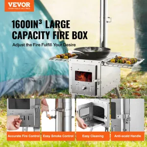 VEVOR Wood Stove, 86 inch, Stainless Steel Camping Tent Stove