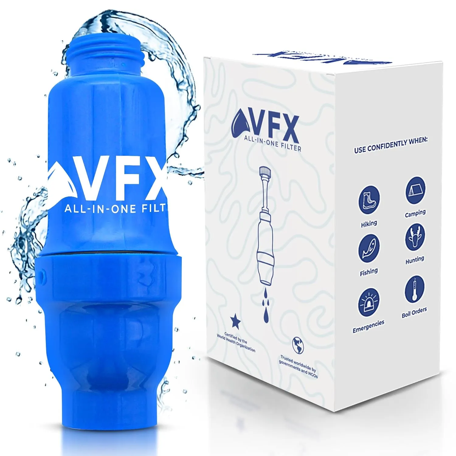VFX All-in-One Portable Water Filter – Survival Water Purifier for Camping, Hiking, Backpacking, and Emergency Preparedness with Gravity System and 0.1 Micron Filtration