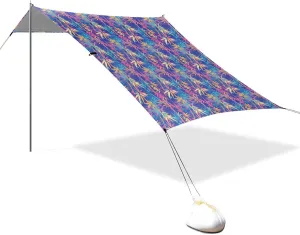 Vibrant Treie-dye Beach Tent UPF50  Waterproof Sun Shade with Sand Shovel, Sandbags for Backyard, Grassland, Park