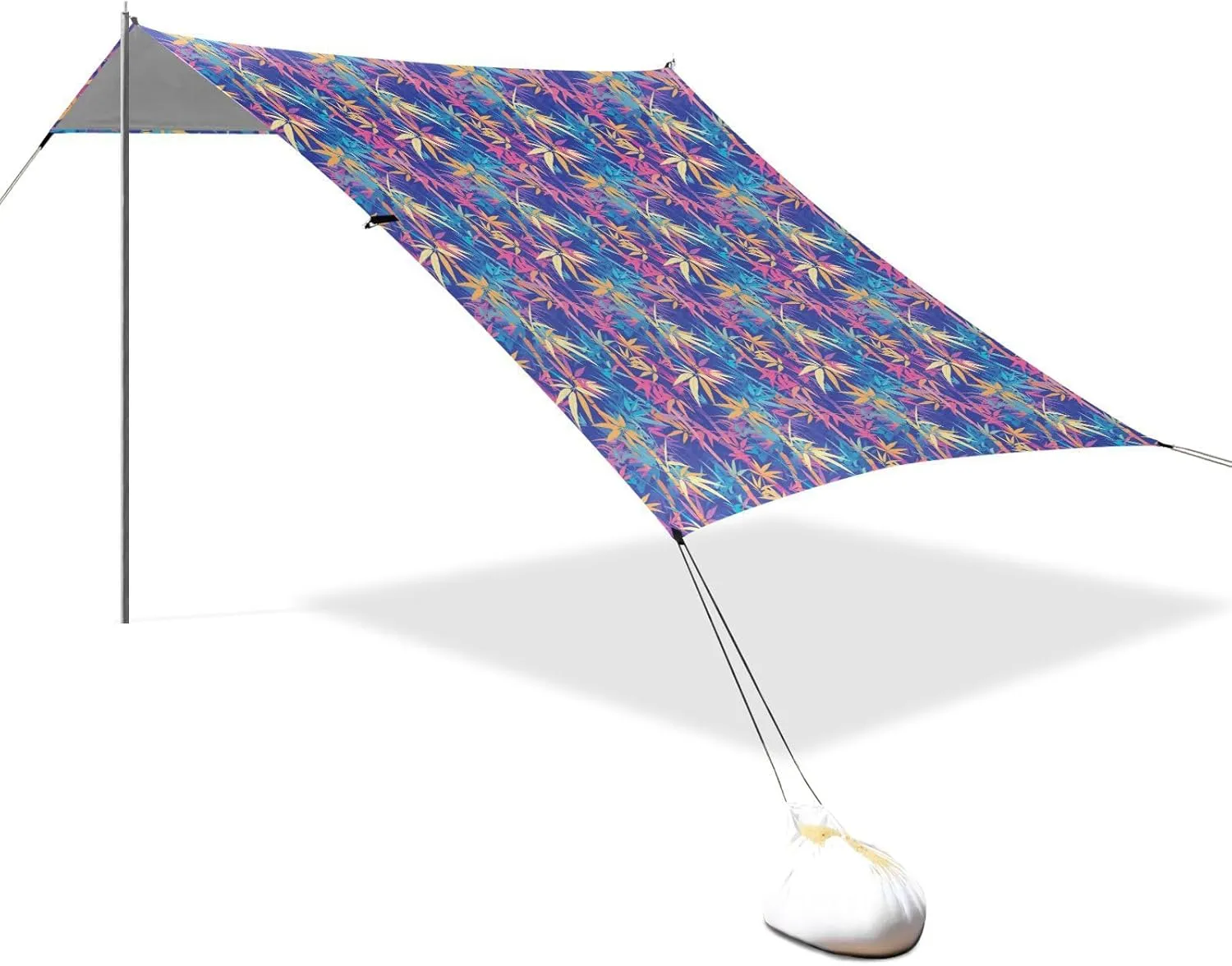 Vibrant Treie-dye Beach Tent UPF50  Waterproof Sun Shade with Sand Shovel, Sandbags for Backyard, Grassland, Park