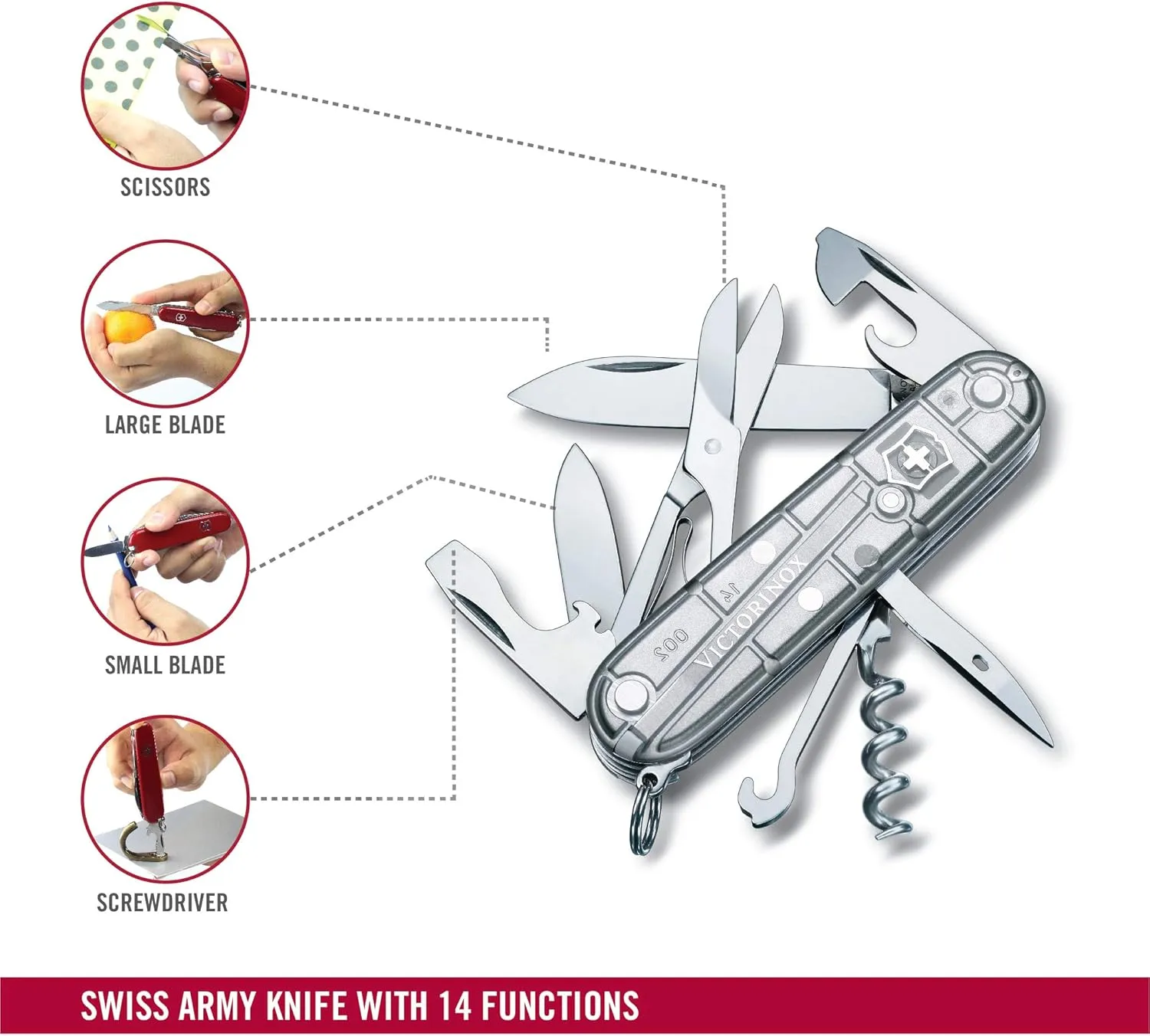 Victorinox Climber Swiss Army Knife, 14 Function Swiss Made Pocket Knife with 2 Blades, Corkscrew and Screwdriver
