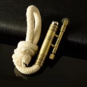 Vintage Lighter Retro Trench Rattler Rope Velvet Metal Outdoor Camping Igniter Portable Mechanical Tinder Flint No Kerosene for Men(#fedb88)