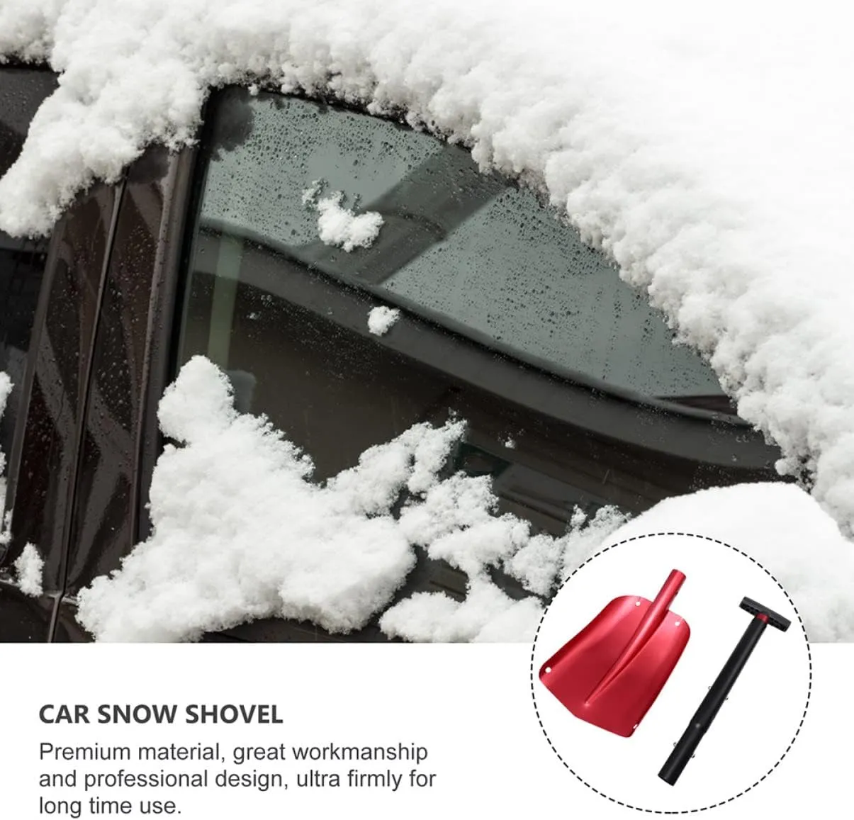 Wakauto Aluminum Snow Shovel Lightweight Detachable Tool for Emergency Snow Removal Ergonomic Non- Handle for Suvs Rvs and Snowmobiles