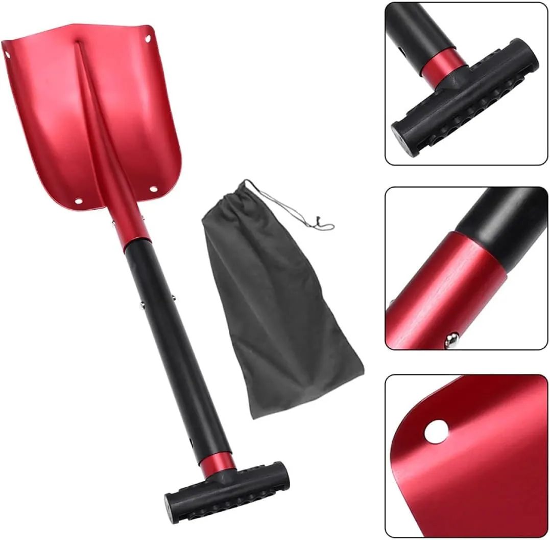 Wakauto Aluminum Snow Shovel Lightweight Detachable Tool for Emergency Snow Removal Ergonomic Non- Handle for Suvs Rvs and Snowmobiles