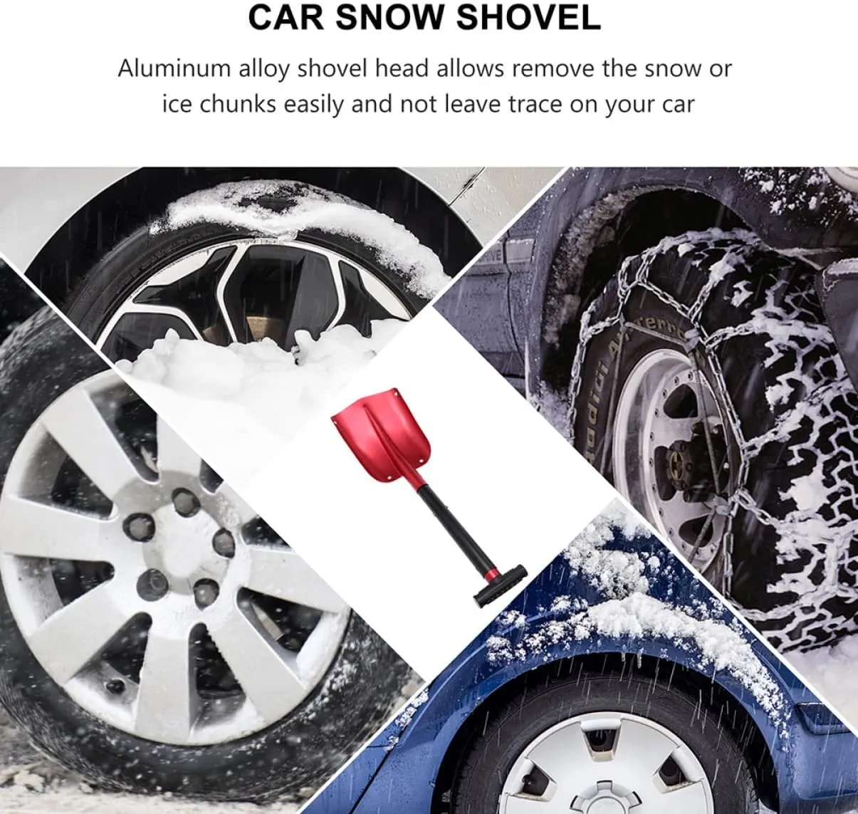 Wakauto Aluminum Snow Shovel Lightweight Detachable Tool for Emergency Snow Removal Ergonomic Non- Handle for Suvs Rvs and Snowmobiles