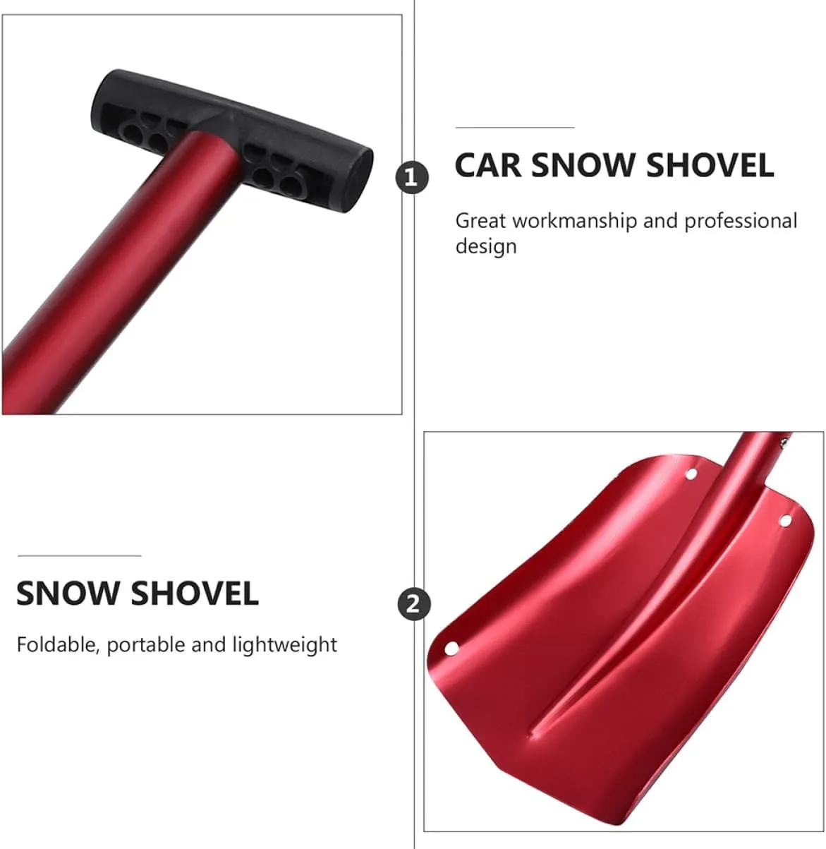 Wakauto Aluminum Snow Shovel Lightweight Detachable Tool for Emergency Snow Removal Ergonomic Non- Handle for Suvs Rvs and Snowmobiles
